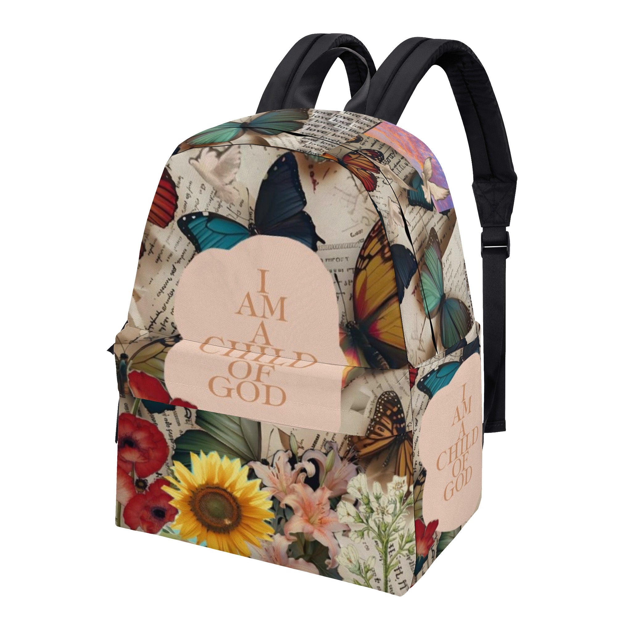 Child of God Backpack, Christian Floral Butterfly Bag, Inspirational Faith Backpack, Bible Verse Book Bag.PLAF22